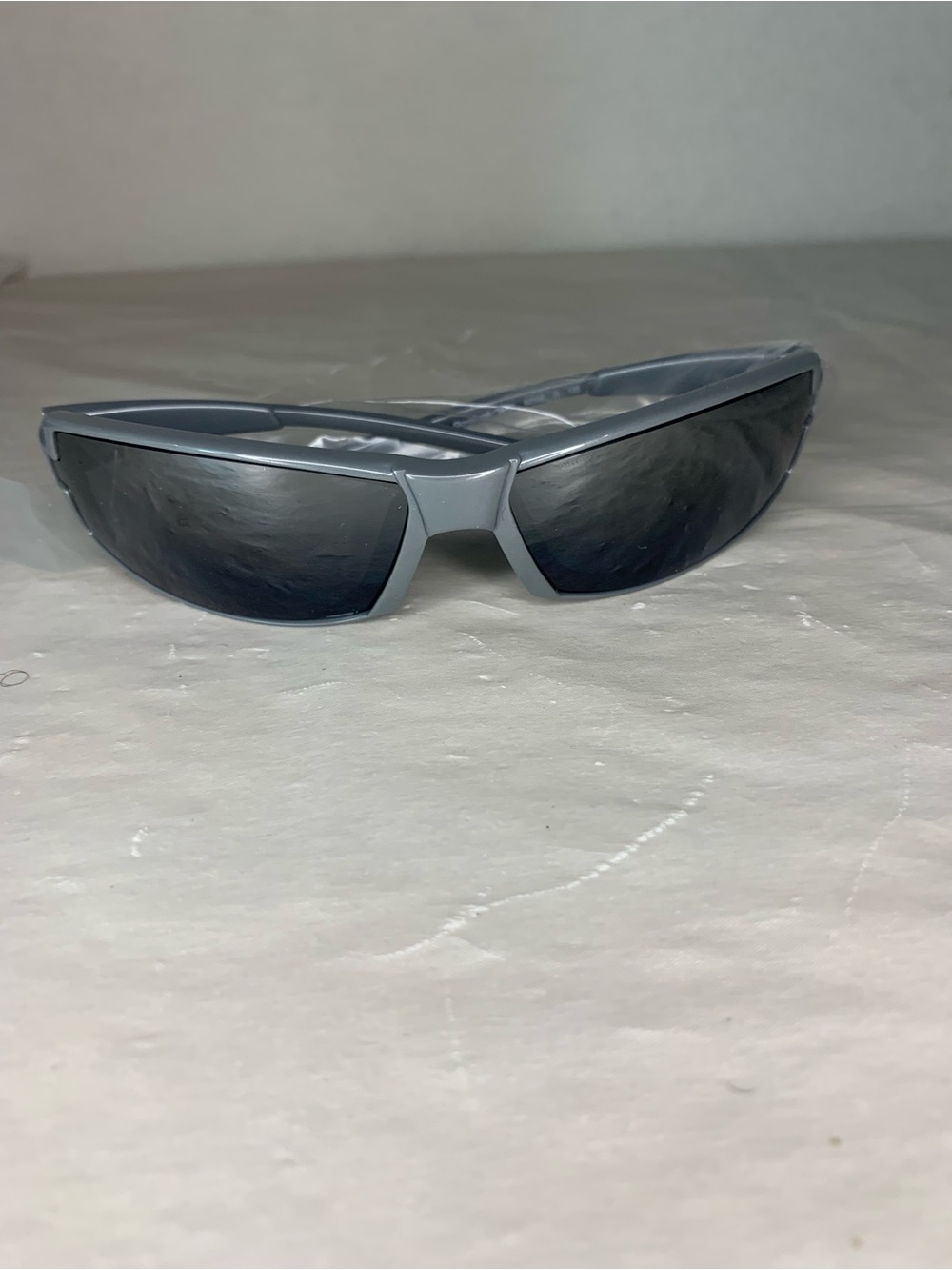 Reebok Men's Silver Wraparound Sunglasses with Dark Lenses